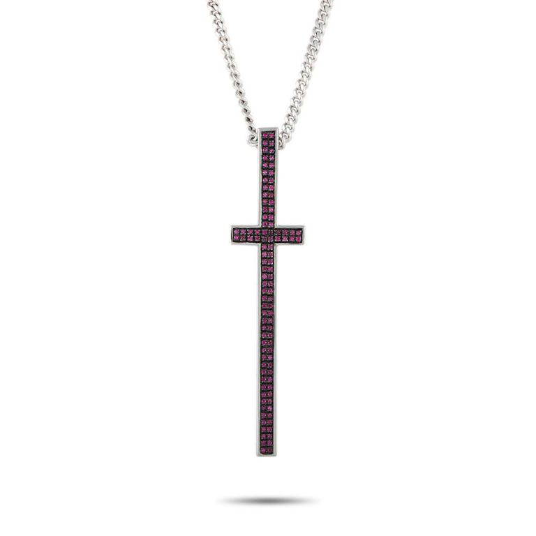 Silver ruby cross pendant necklace