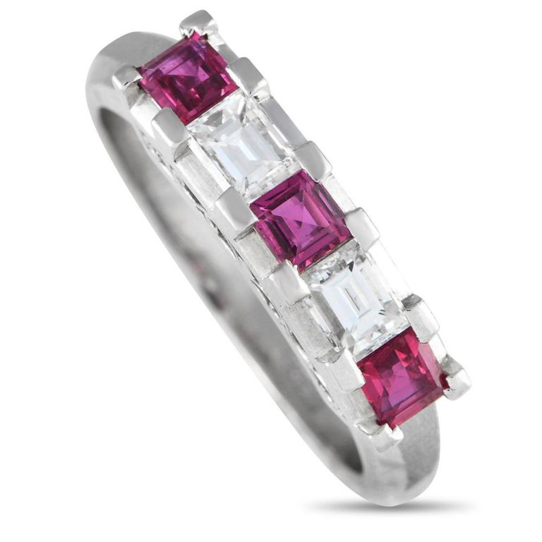 Platinum diamond ruby ring