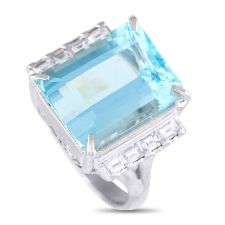 Platinum diamond aquamarine ring
