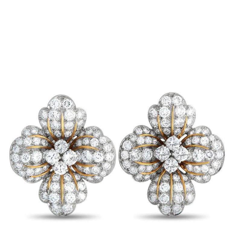 Platinum and 18k gold diamond earrings
