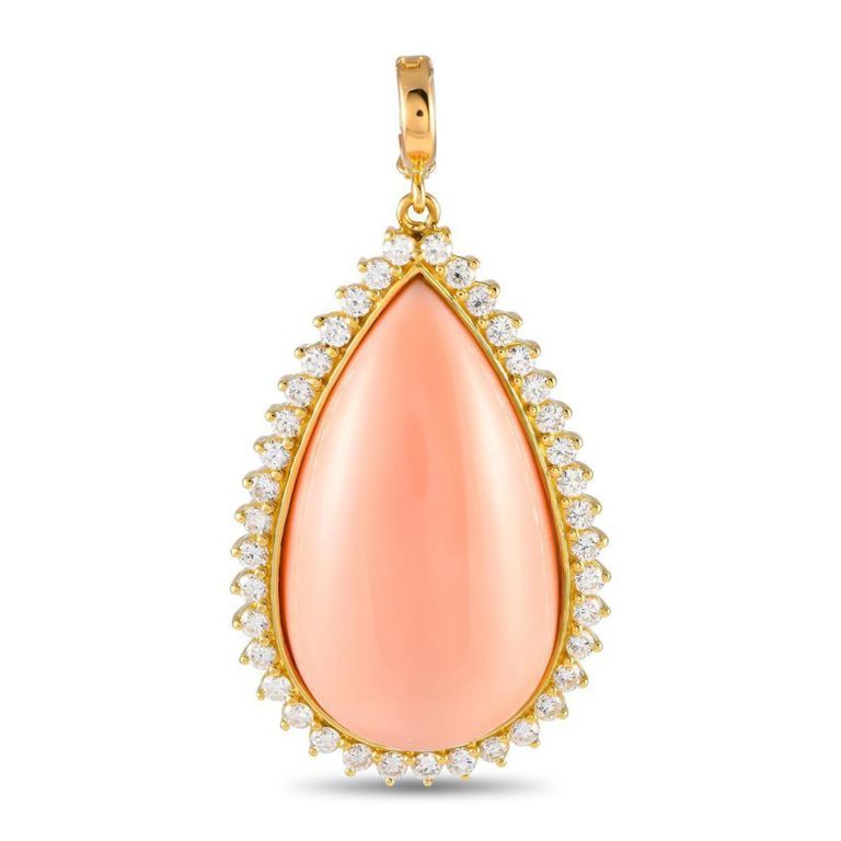 18k yellow gold diamond coral pendant
