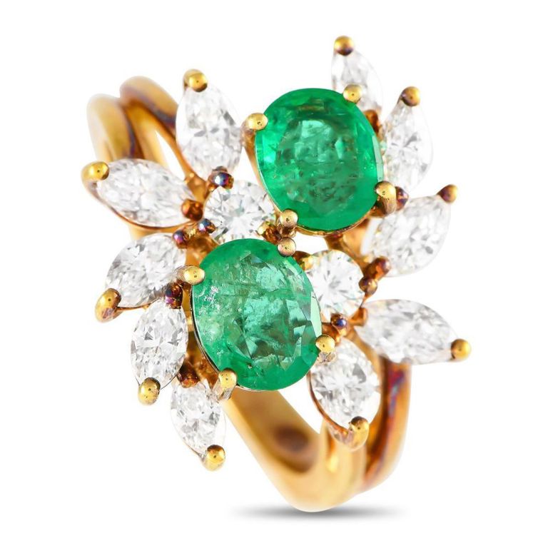 18k yellow gold diamond emerald ring