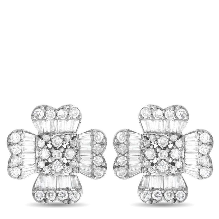 14k white gold diamond flower earrings