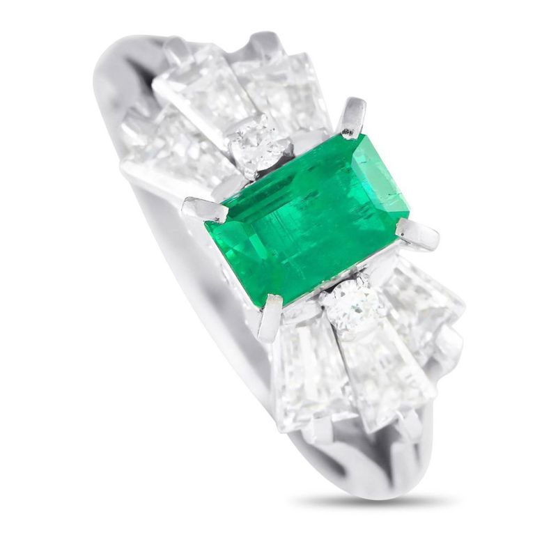 Platinum diamond emerald ring