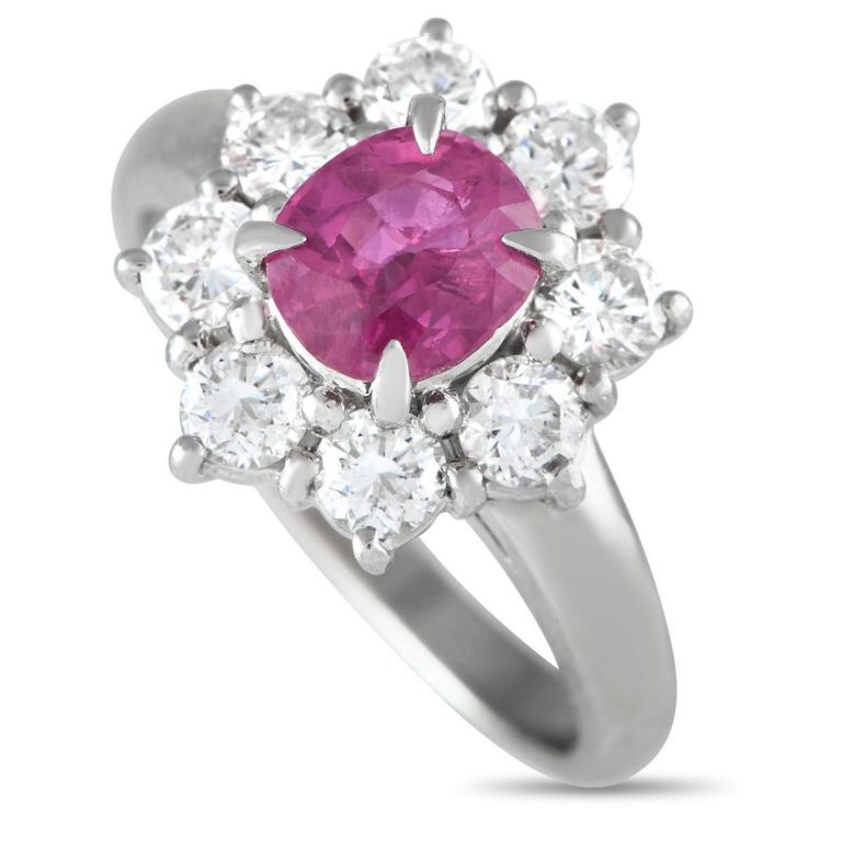 Platinum diamond ruby flower ring