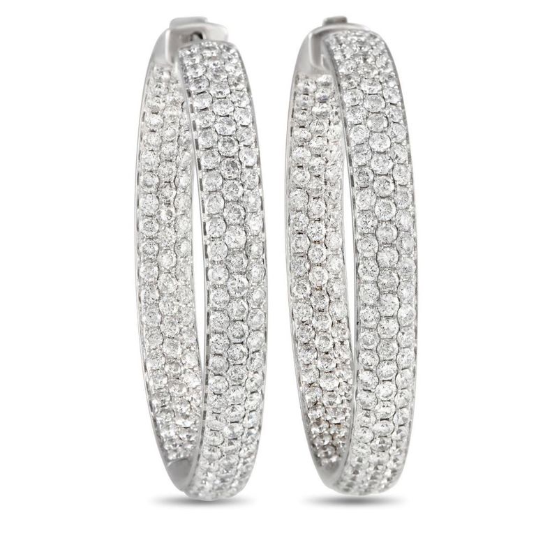 14k white gold diamond hoop earrings