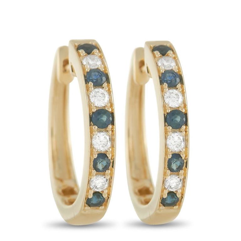 14k yellow gold diamond sapphire hoops
