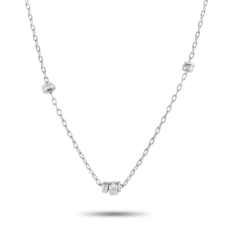 18k white gold diamond station necklace