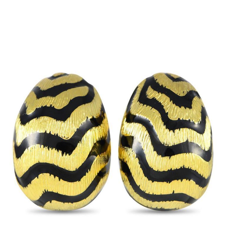 18k yellow gold enamel zebra earrings