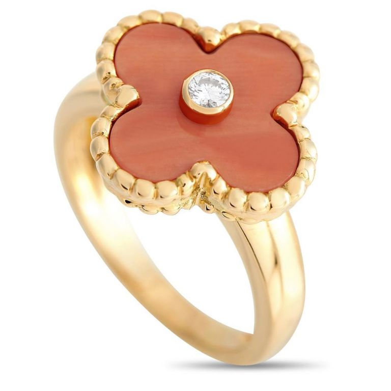 18k yellow gold diamond coral ring