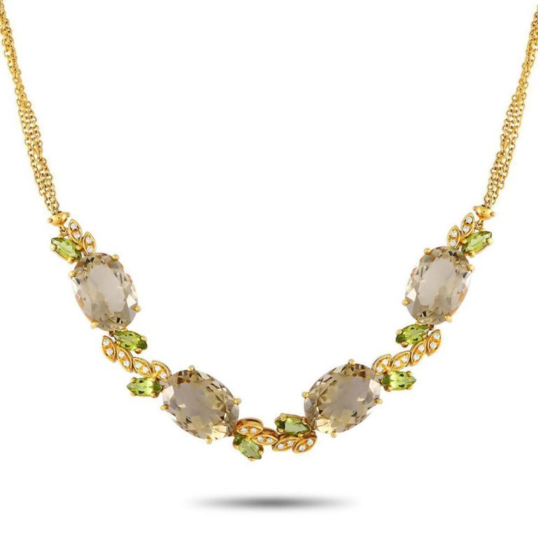 18k yellow gold diamond gemstone necklace