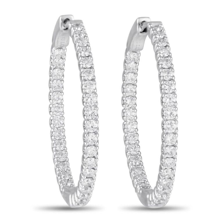 14k white gold diamond hoop earrings