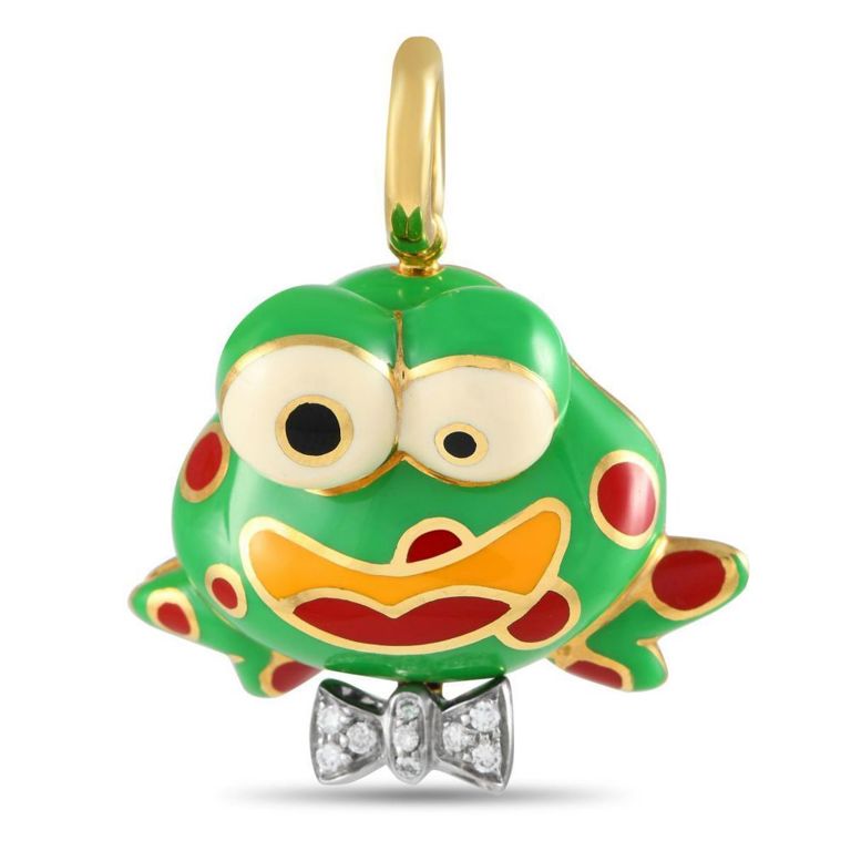 18k yellow gold diamond enamel frog charm