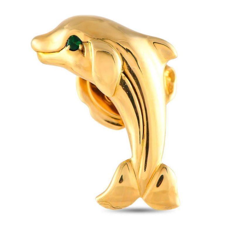 18k yellow gold dolphin brooch