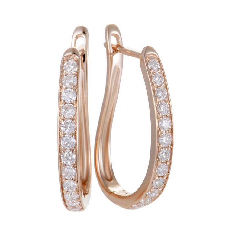 14k rose gold diamond hoop earrings