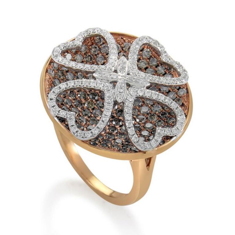 18k rose gold multi-diamond clover ring