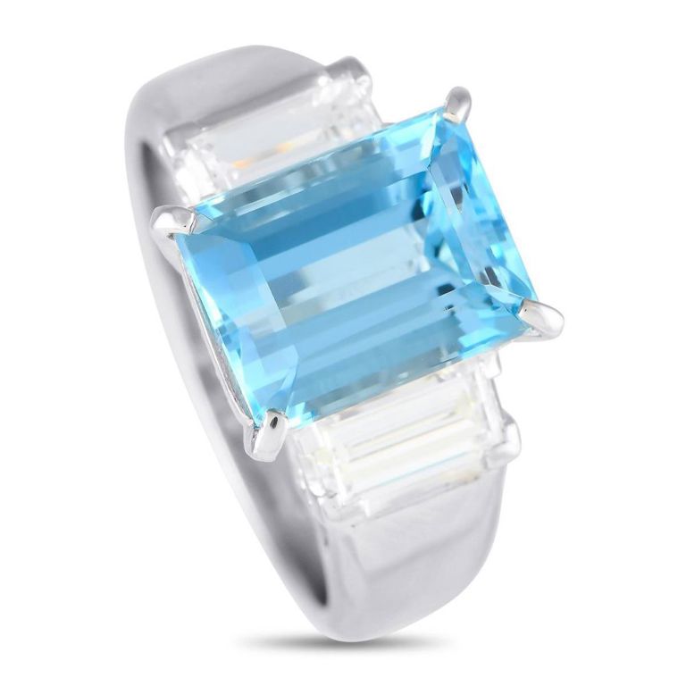 Platinum diamond and aquamarine ring