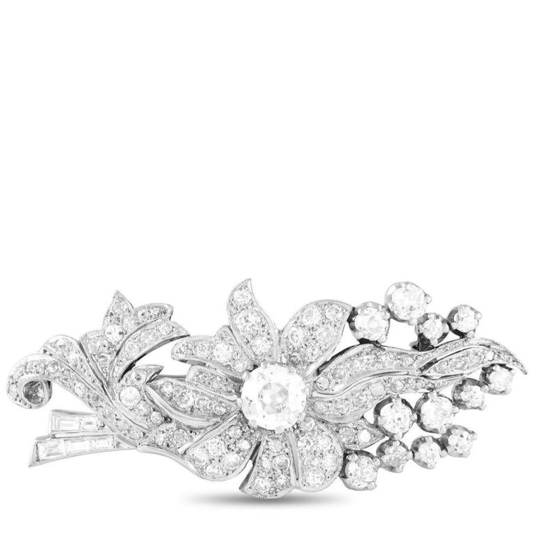 Platinum diamond floral brooch