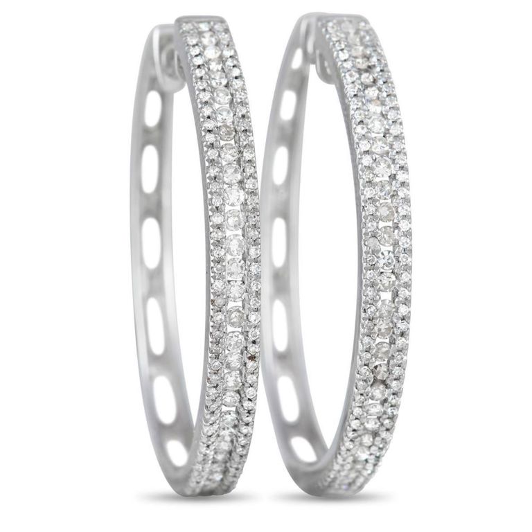 14k white gold diamond hoop earrings
