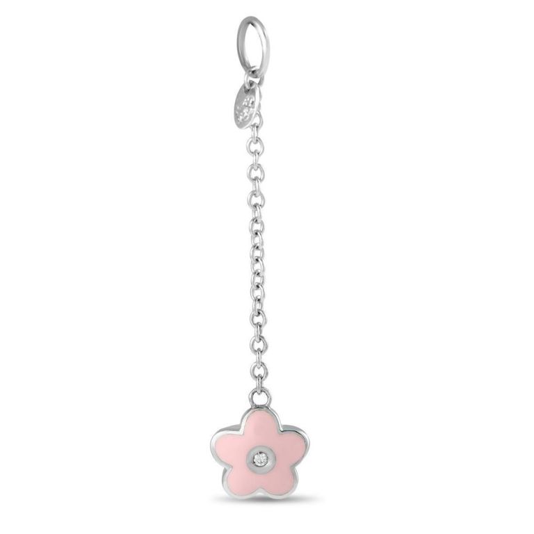 18k white gold diamond enamel flower charm