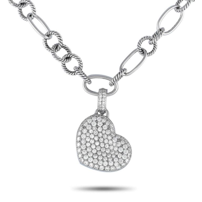 18k white gold diamond heart necklace