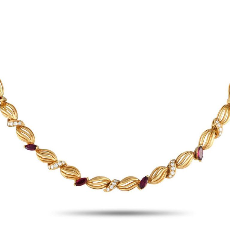 18k yellow gold diamond ruby necklace