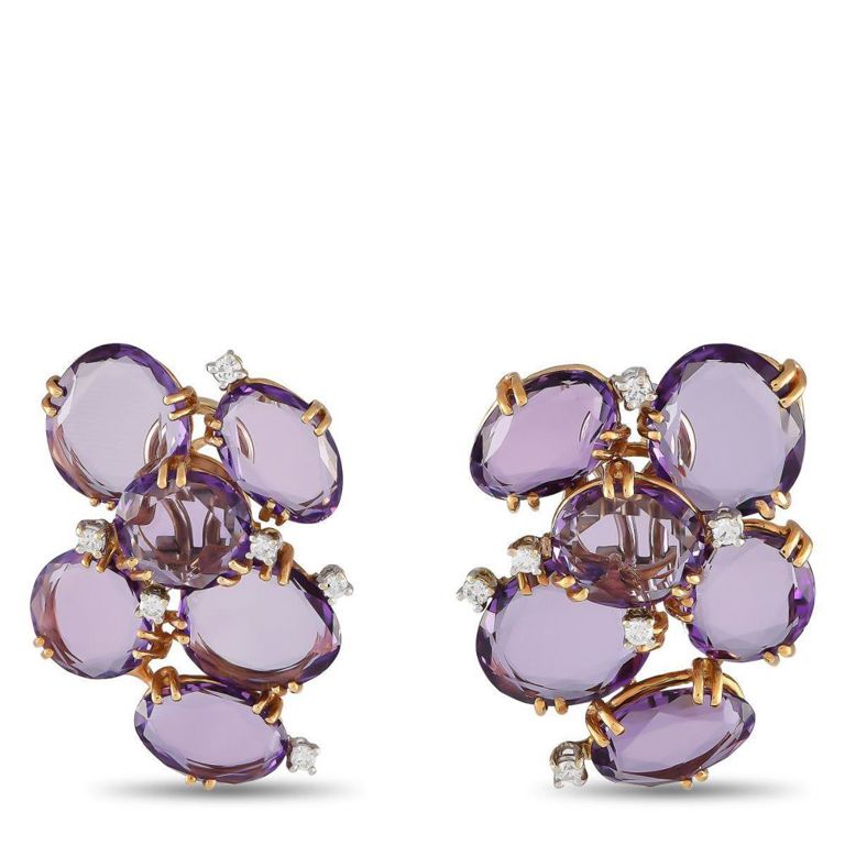 18k yellow gold diamond amethyst earrings
