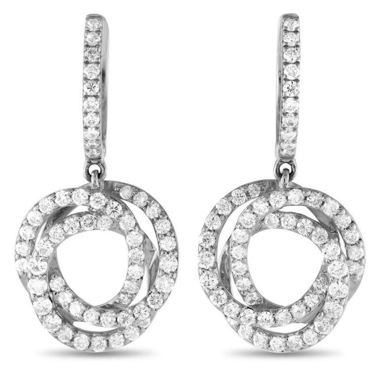 14k white gold diamond drop earrings