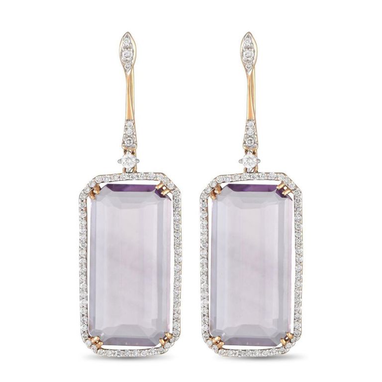 18k yellow gold diamond amethyst earrings