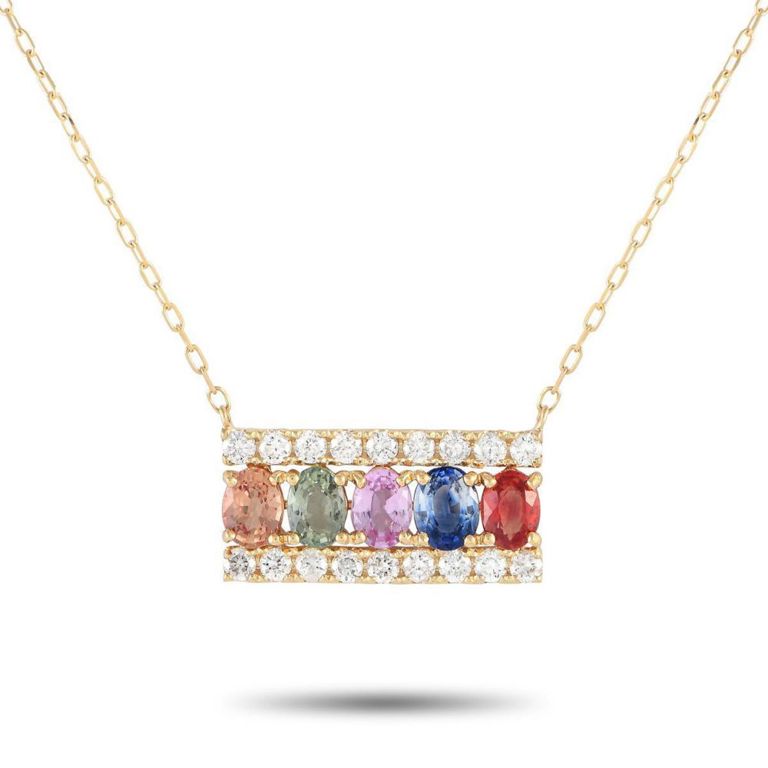 18k yellow gold diamond sapphire necklace