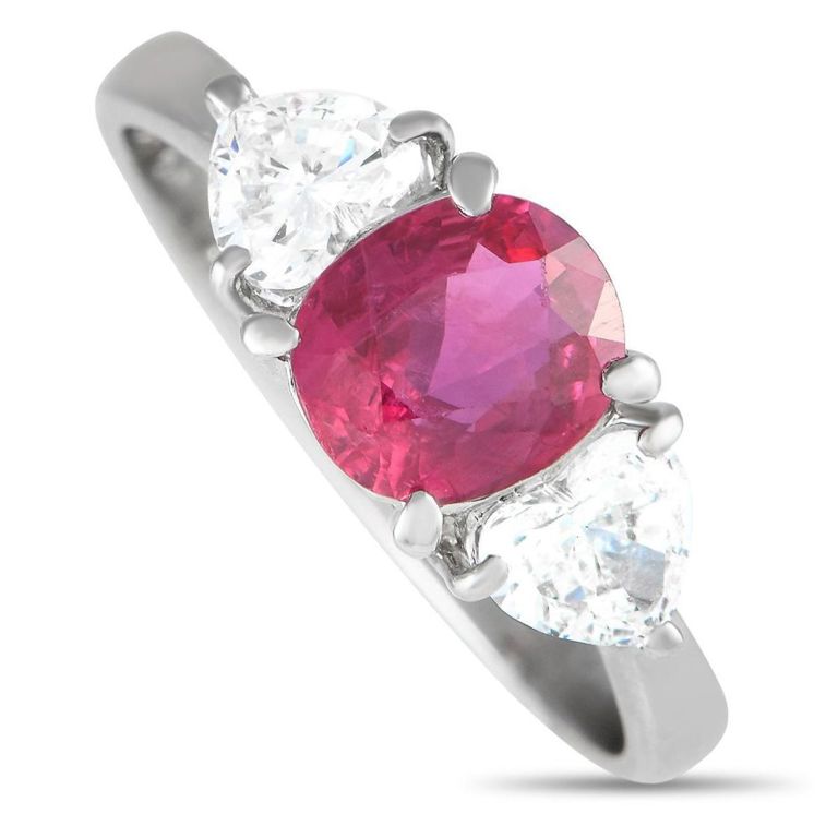 Platinum diamond ruby three-stone ring