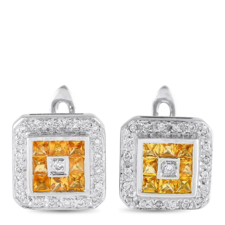 14k white gold diamond sapphire earrings