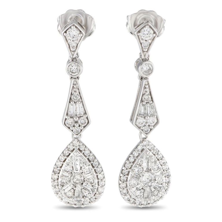 14k white gold diamond drop earrings