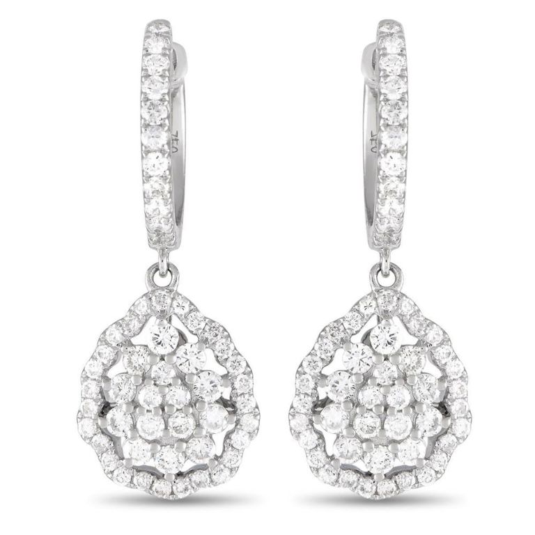 18k white gold diamond drop earrings