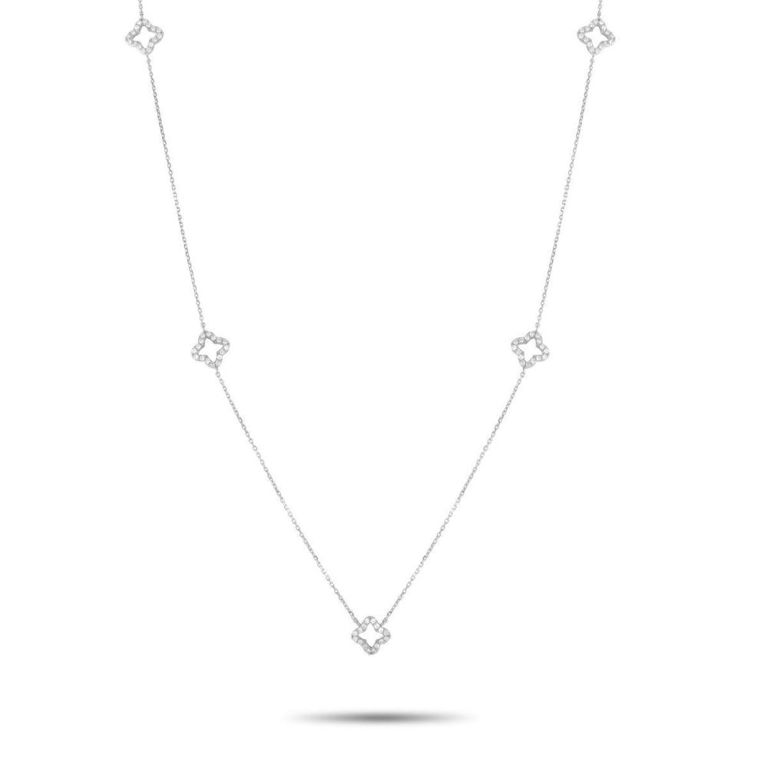 14k white gold diamond station necklace