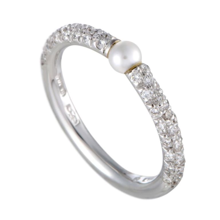18k white gold diamond and pearl ring