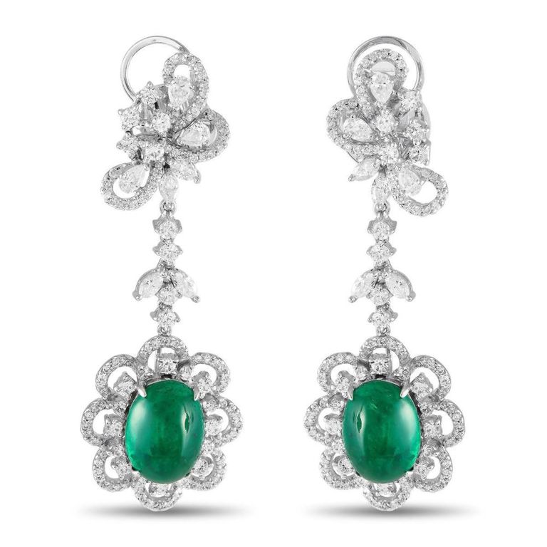 18k white gold diamond and emerald earrings