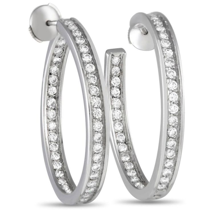 18k white gold diamond hoop earrings