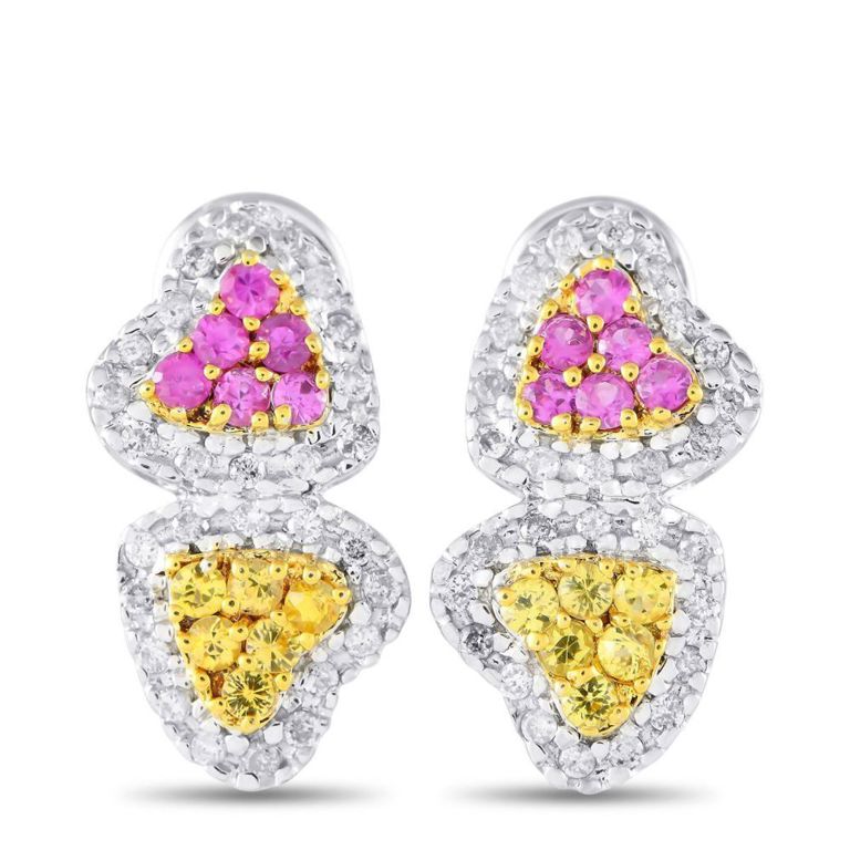 14k white gold diamond and sapphire heart earrings