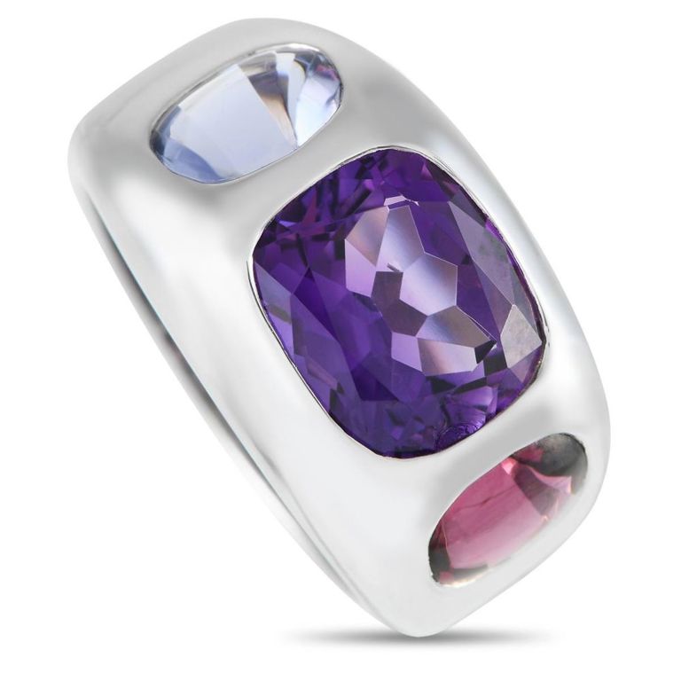 18k white gold amethyst and tourmaline ring
