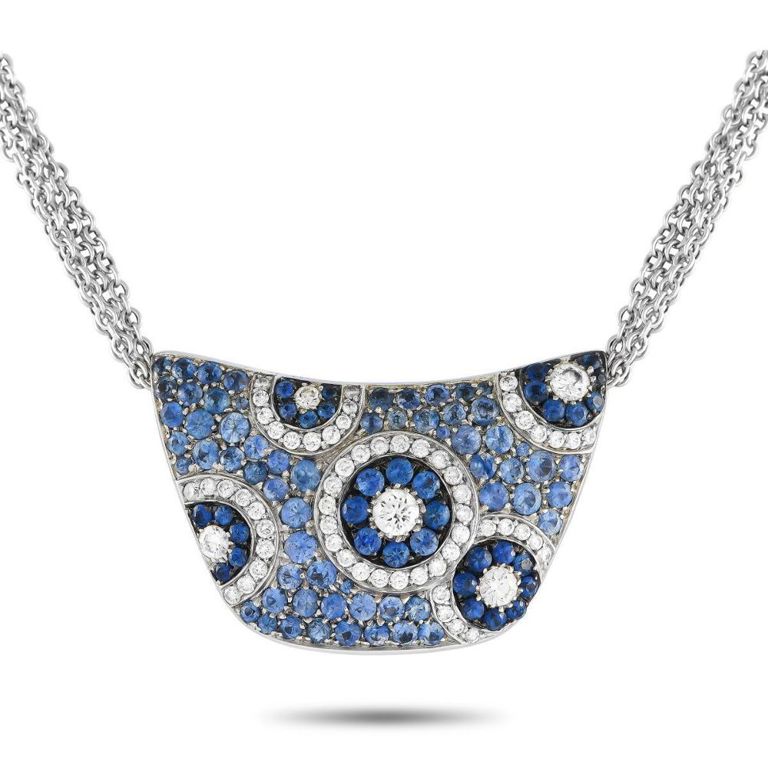 18k white gold diamond sapphire necklace