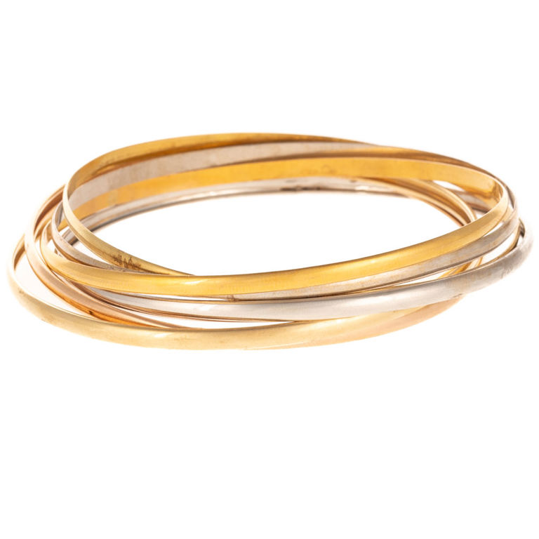 Two tri-color rolling bracelets