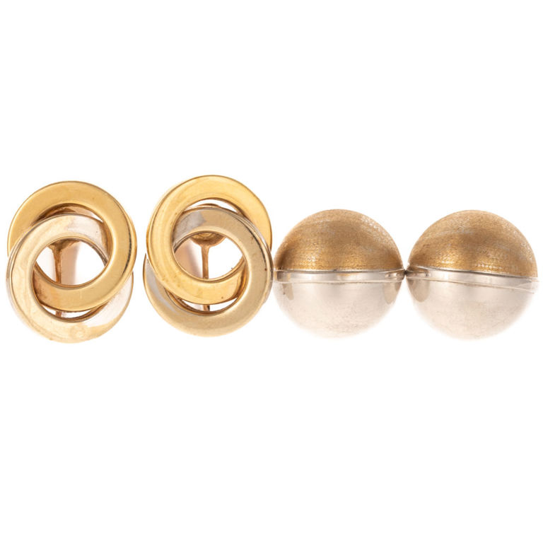 Two pairs of 14k yellow and white gold clip earrings