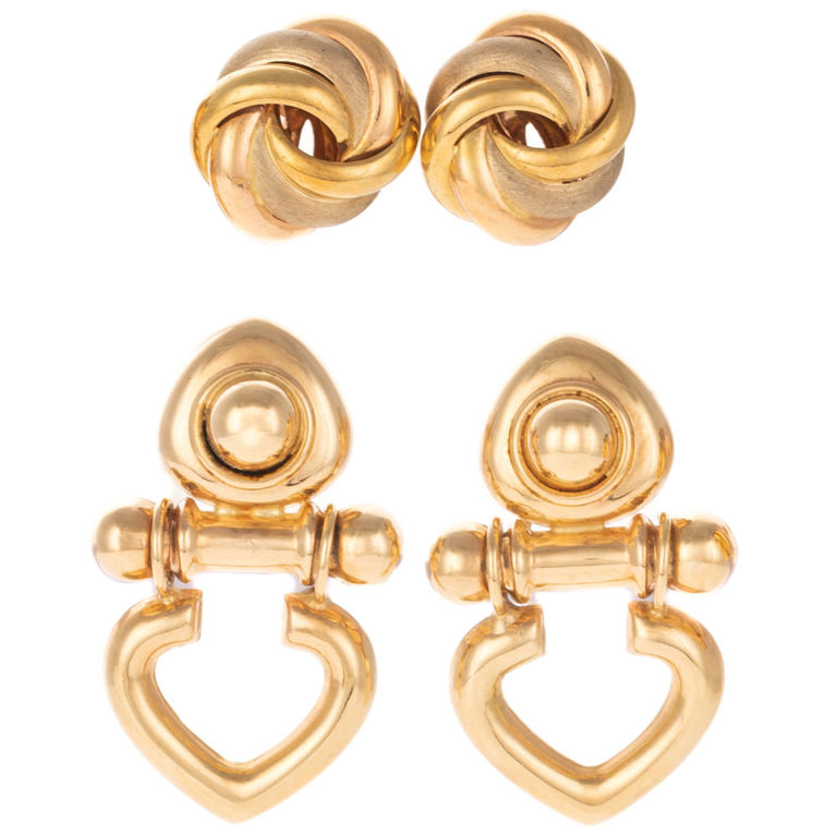 Two pairs of 14k yellow gold earrings