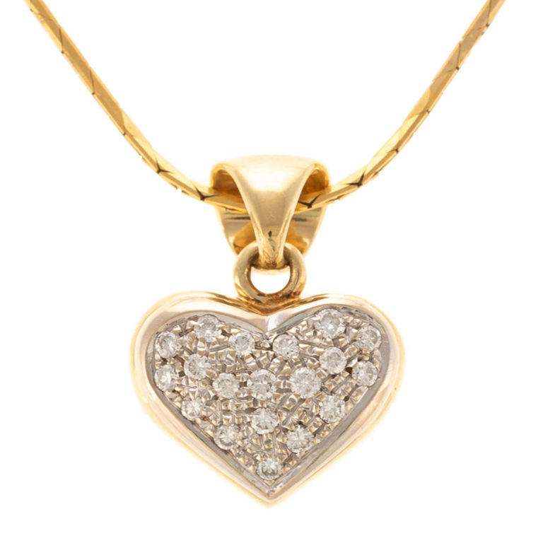 18k yellow gold diamond heart pendant on 14k yellow gold necklace