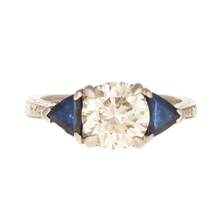 Platinum diamond and sapphire ring