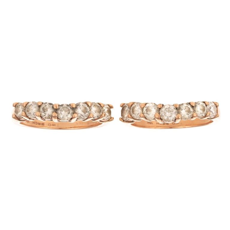 Two 10k rose gold lab diamond wedding rings