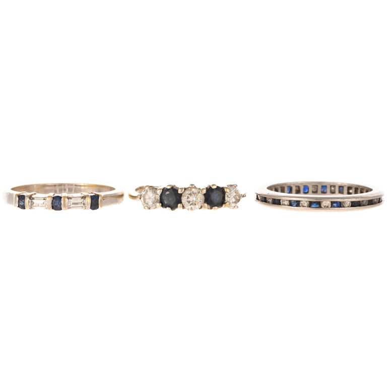 Three diamond and sapphire rings