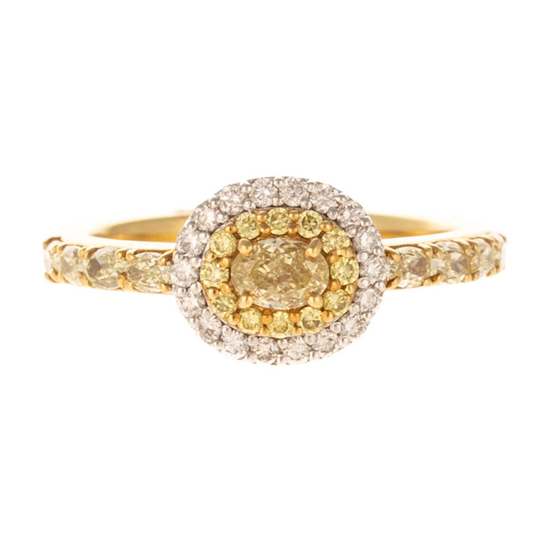 18k yellow gold diamond halo ring