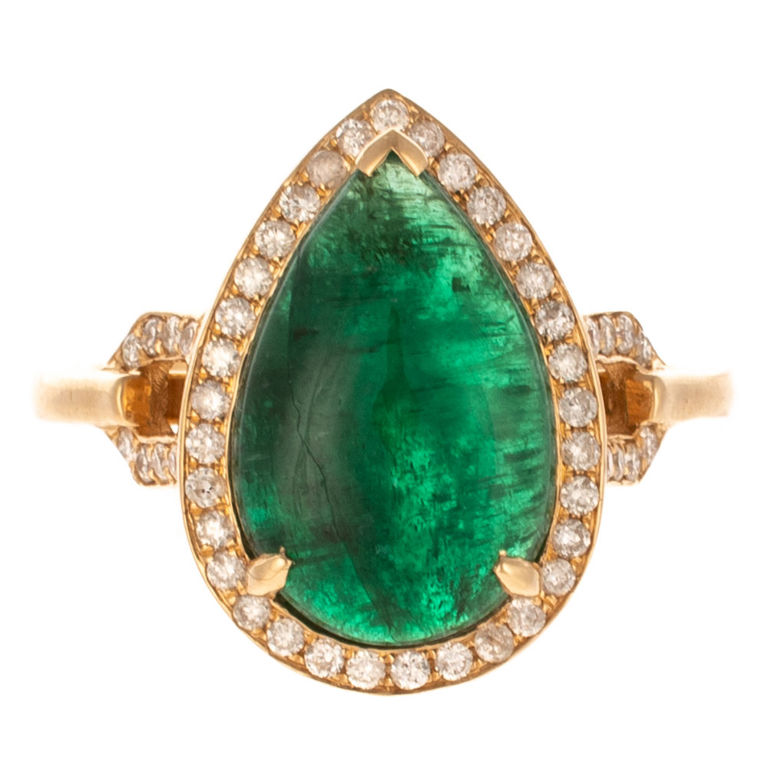 18k yellow gold emerald and diamond halo ring